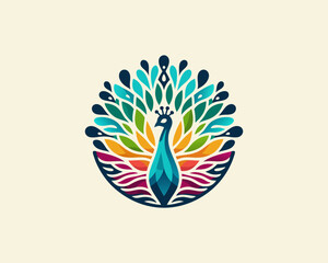 Colorful Peacock bird logo icon design vector illustration
