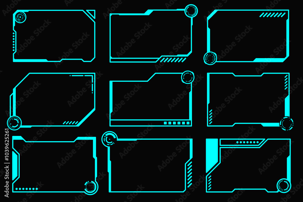 Futuristic set hi tech frame cyberpunk style design element. Technology ...