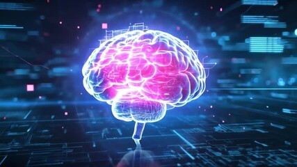 Wall Mural - virtual world with a digital artificial intelligence brain.