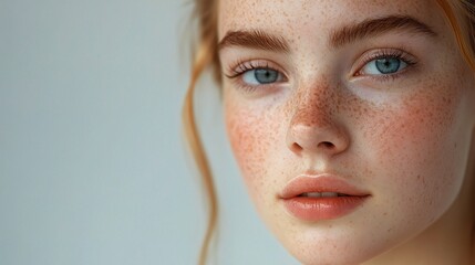 Poster - Close-Up Portrait of Young Woman with Freckles