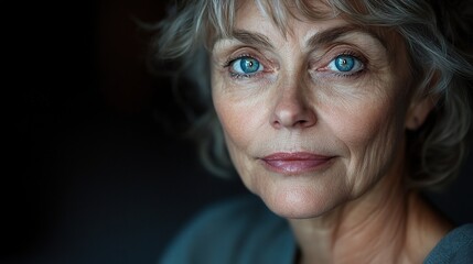 Poster - Portrait of a Mature Woman with Striking Blue Eyes