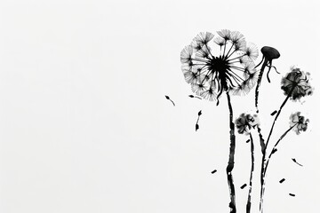 Wall Mural - Dandelion Japanese minimal dandelion blossom flower.