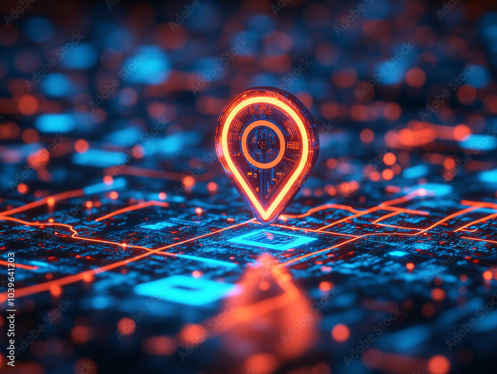 Glowing red location pin on a digital map Stock Photo | Adobe Stock