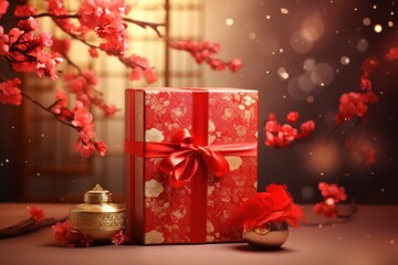 Poster - Chinese New Year style of Gift box gift red chinese new year.