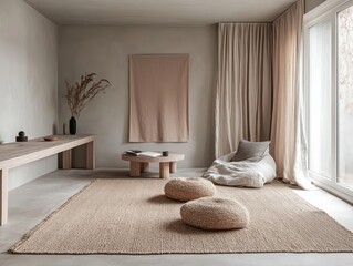 Minimalist study room with a balance of gray and dusty pink