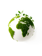 World sustainable future made in green eco friendly concept in the earth globe with white background. Generative AI