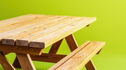 Wooden picnic table, green isolate background