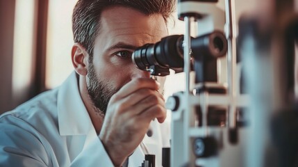 Wall Mural - Focused Researcher Using Microscope in Laboratory