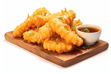 Wall Mural - Tempura food white background appetizer.