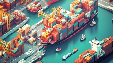 Wall Mural - Aerial View of Shipping Containers in Port Area