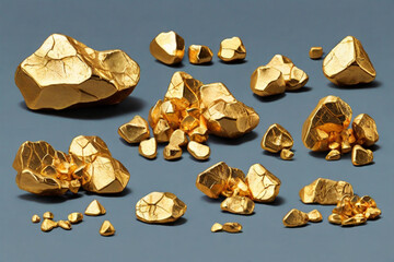 Set of gold nuggets, cut out