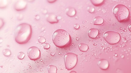 Wall Mural - water droplets on a pink surface with soft focus and light reflections generative ai