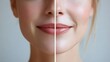 © Alpha - Tutorial video on anti-wrinkle cream for mouth area, demonstrating before-and-after skin transformation, from noticeable lines to visibly smoother skin