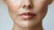 © Alpha - Before-and-after blog showcasing wrinkle reduction around the mouth area with various treatments, from fine lines to deep creases, High-Resolution, Realistic, Soft Lighting