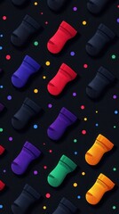 Sticker - Colorful Socks Pattern on Black Background.