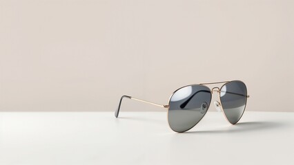 Mockup of aviator sunglasses on table with soft background and stylish presentation