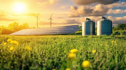 Poster - Sustainable Energy Landscape with Sun and Wind Turbines