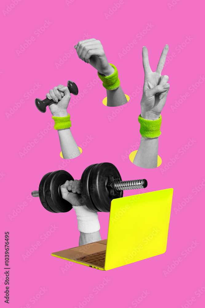 Composite trend artwork 3D sketch image collage of four bodyless hands ...
