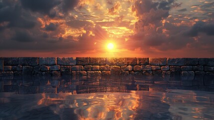 Poster - Sunset reflection over stone wall