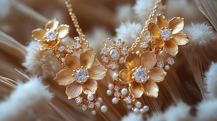 Wall Mural - stunning 3d gold earrings intricate gemstone details paired with a matching necklace and locket set 