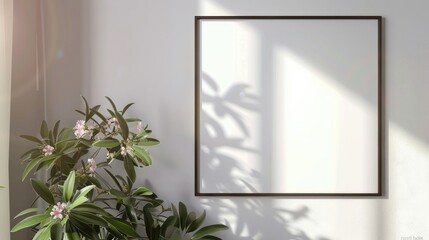 Aufkleber - Horizontal picture frame mockup on white wall with flowers blank frame with copy space