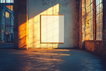 Wall Mural - White horizontal rectangle mockup with diagonal light spots over gray concrete wall. Flat lay, top view of advertising, branding, and stationery.