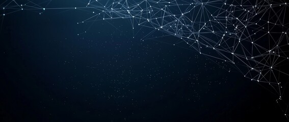Fototapete - The abstract futuristic technology concept shown in the image has polygonal shapes on a dark blue background. This is a 3D illustration of a design for digital technology.