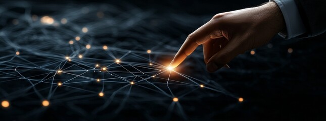 Leinwandbilder - A woman's hand is touching a concept of digital transformation for the age of next generation technology.
