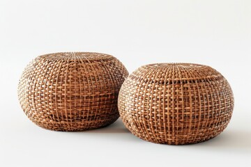 Wicker poufs isolated on white background