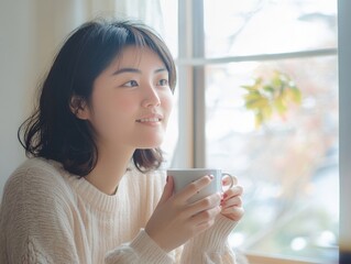 Serene Japanese Woman Enjoying a Quiet Morning