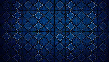 Wall Mural - Dark blue seamless motif tiles wallpaper texture background banner panorama - Vintage retro concrete stone cement tile with rhombus diamond leaves pattern isolated with white highlights, png