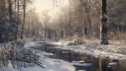 Aufkleber - winter landscape river on the forest