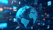 © Studios - Abstract digital globe with global network connections and images of media content floating around it, representing the world's interconnectedness in modern communication technology