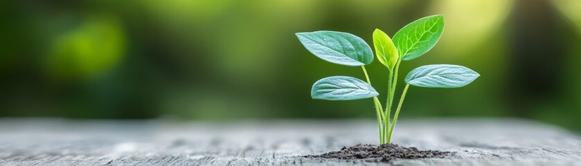 New life sprouting, a closeup of plant growing from the ground, symbolizing growth and renewal