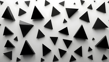 Wall Mural - Random shifted rotated black triangles background wallpaper isolated with white highlights, png