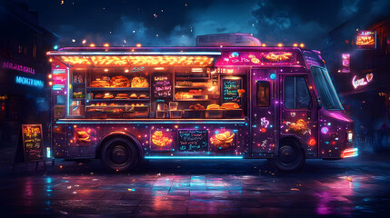 Neon Food Truck Illustration