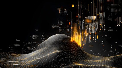 Poster - Captivating abstract digital artwork featuring a dynamic data stream flowing and pulsing through a mesmerizing grid of glowing luminous lines and shapes  This vibrant
