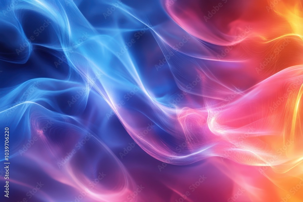 Colorful abstract smoke waves blending in vibrant hues of blue, pink, and orange