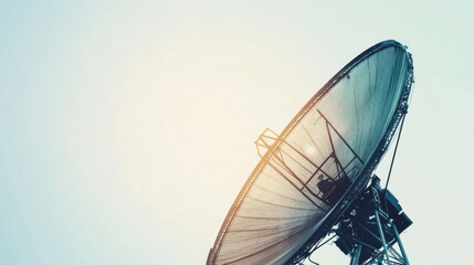A close-up of a satellite antenna array, transmitting signals across space, Satellite communication style