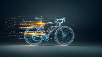 Aufkleber - Futuristic Glowing Mesh Bicycle with Vibrant Neon Trails Indicating Dynamic and Kinetic Motion Through an Urban Landscape