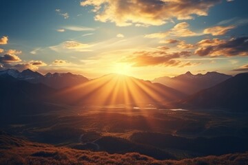 Poster - Sun landscape panoramic mountain.