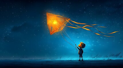 Leinwandbilder - Glowing ethereal mesh kite soaring effortlessly through a vibrant neon lit sky with trailing ribbons of light creating a dynamic captivating visual symphony