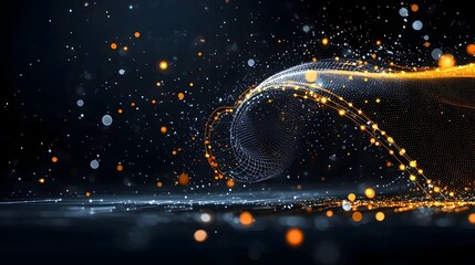 Poster - Glowing mesh line abstract typography elements floating effortlessly in mid air creating a dynamic and futuristic digital visualization with a contemporary and minimalist aesthetic