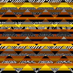 Aufkleber - Ethnic geometric stripes seamless chevron pattern. Vector ethnic aztec geometric stripes vintage color seamless pattern background. Use for fabric, textile