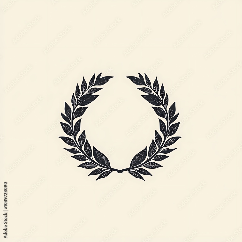 A simple black and white illustration of a laurel wreath, a symbol of ...