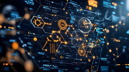 Fototapete - Glowing Mesh Periodic Table of Elements with Dynamic Highlights An Abstract and Futuristic Science and Technology Visualization