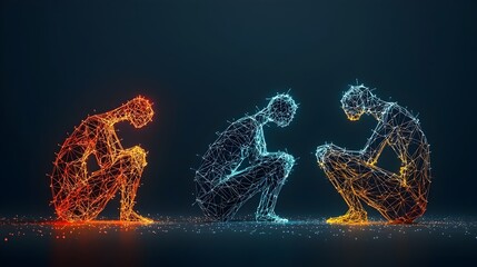 Poster - Glowing Origami Mesh Figures With Vibrant Neon Edges   Abstract Digital Art of Futuristic Luminous Geometric Patterns and Shapes