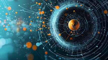 Poster - Luminous Particle Simulation in a Collider Environment Showcasing Dynamic Movement and Energy Flow  Abstract digital of a futuristic and scientific visualization of light particles in motion