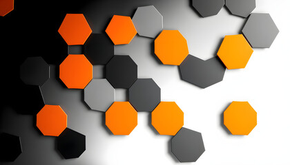 Wall Mural - Black blue and orange hexagons background pattern 3D rendering isolated with white highlights, png