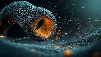 Poster - Mesmerizing 3D of a shofar horn with spiral shape and dynamic mesh trails accentuating the powerful blast of sound creating a captivating digital art composition